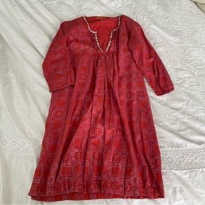 Roberta Freymann SMALL Tunic embellishment caftan swim coverup red orange pink